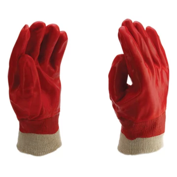 PVC kesztyű kötött mandzsettával, vörös