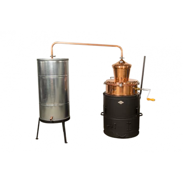 DES pálinkafőző 60 L keverővel, bilincses zárással. Horganyzott, spirálcsöves 200L-es hűtővel