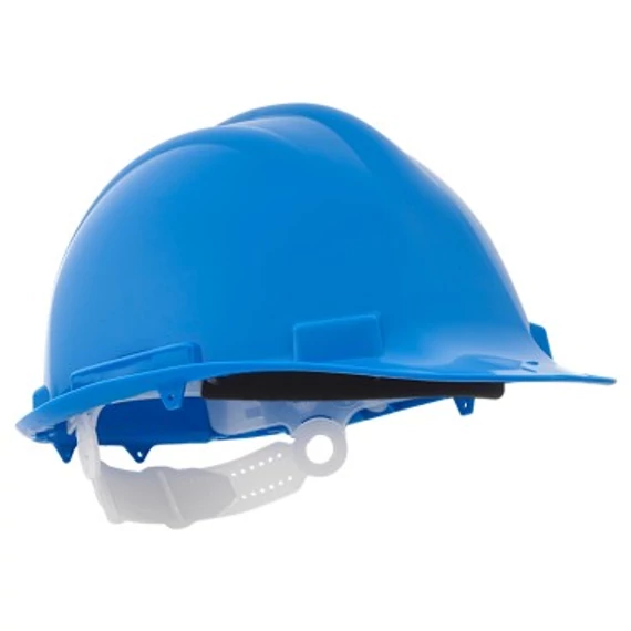 PP ipari védősisak – maximális biztonság és kényelem munkavégzés közben. A kék színű polipropilén sisak strapabíró kialakításával és 6-pontos rögzítő rendszerével stabilan illeszkedik a fejre. 