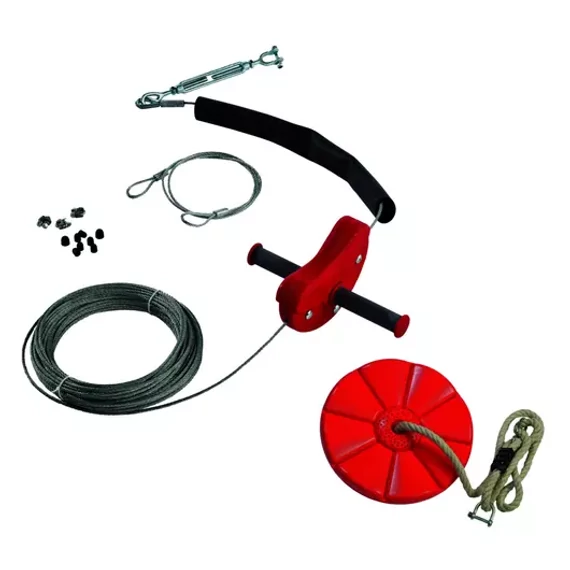 Drótkötélpálya "para" - piros tányérhintával - PH 1,4 m kötéllel