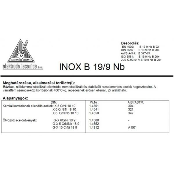 Elektróda INOX B 19/9 NB 3.25 mm