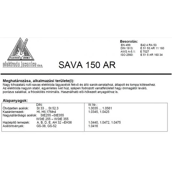 Elektróda SAVA 150 AR 4.00 mm 1kg