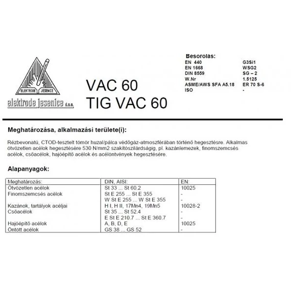 Lángpálca TIG VAC 65 1.6 mm