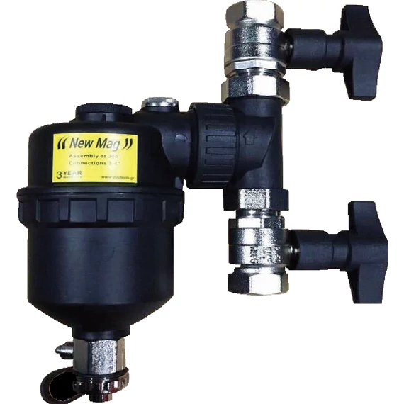 NEW MAG mágneses iszapleválasztó 3/4" DR. 14.000 Gauss mágnes, kazánvédelem, gyors beépítés, hatékony fémszűrés fűtési rendszerekhez, korrózióálló kivitel.