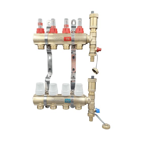 ÁRAMLÁSMÉRŐS OSZTÓ-GYŰJTŐ 4 KÖRÖS OSZTÓVÉGGEL RÉZ