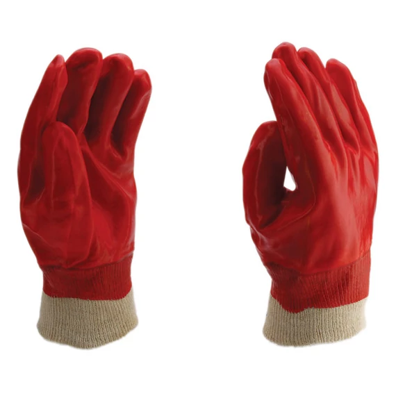 PVC kesztyű kötött mandzsettával, vörös