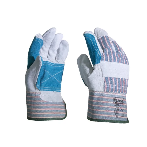 BULL-GA rakodókesztyű marha hasítékbőrrel, türkiz erősítéssel. Extra erős kivitel nagy igénybevételre