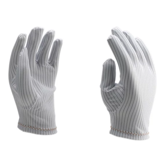 DUCKBILL-DEN antisztatikus ESD kesztyű – sűrű karboncsíkos nylon alapanyagból, szálmentes kivitelben, fehér színben