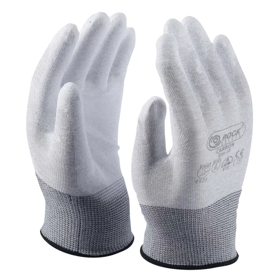 Karbonszálas poliészter ESD kesztyű PU tenyérmártással