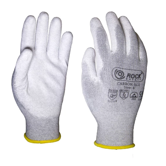 Karbonszálas poliészter ESD kesztyű PU tenyérmártással, gazdaságos változat