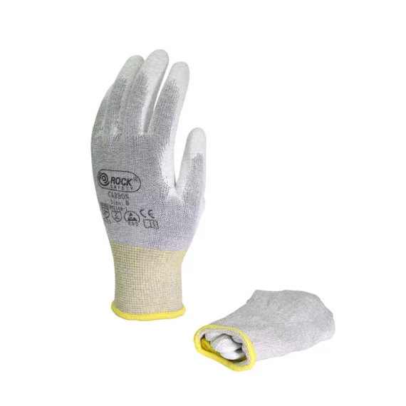 Karbonszálas poliészter ESD kesztyű PU tenyérmártással