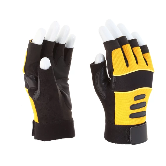 Mechanikai kesztyű, ujjvég nélküli, sárga,tenyérfolttal,2XL-es