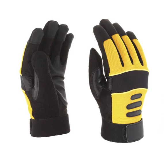 Mechanikai kesztyű, 5 ujjas, sárga,tenyérfolttal,M-es