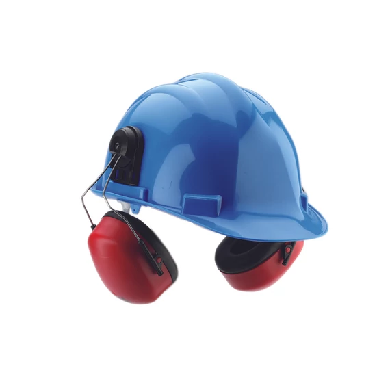 Sisakra szerelhető fültok – 25,9 dB zajcsillapítás, piros-fekete kialakítás, kompatibilis SE1701 sisakkal, CE és EN352 szabványos hallásvédelem.