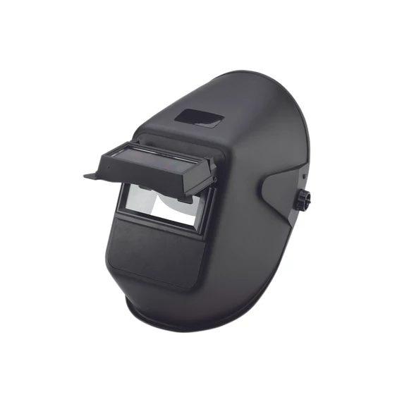 Hegesztőpajzs 90x110 mm-es cserélhető, felhajtható látómezővel. Könnyű, hőálló, EN175 minősítésű. Ideális választás professzionális hegesztéshez.