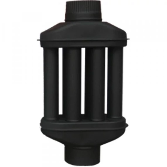 Hőfokozó fekete 550 mm, zománcozott acélból, 120 mm átmérővel – hatékony hődob kiskályhákhoz, tokos kötéssel, matt fekete kivitelben, energiatakarékos megoldás.