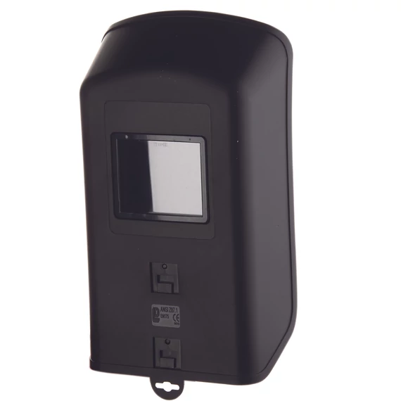 Kézi hegesztőpajzs 90x110 mm-es cserélhető látómezővel. Könnyű, hőálló polipropilén, EN175 minősítésű. Ideális választás ívhegesztéshez.