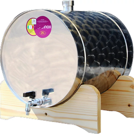 Pálinkatartály fekvő Panka inox 45L fa állványon