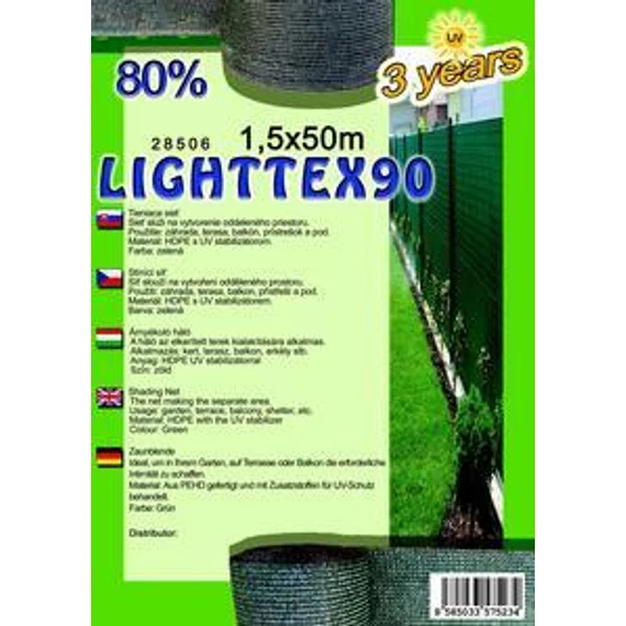 Árnyékoló háló Lighttex 1,5x50m zöld 80% 28506
