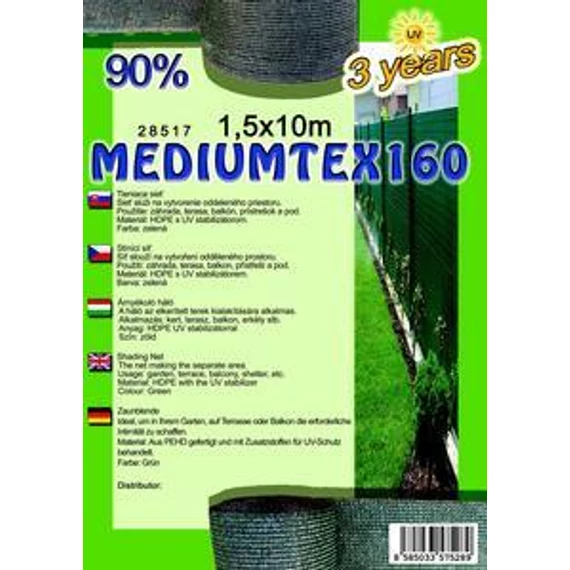 Árnyékoló háló Mediumtex 1.5x10m zöld 90% 28517
