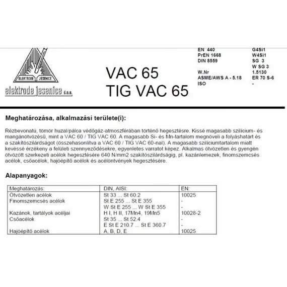 Lángpálca TIG VAC 65 2.5 mm