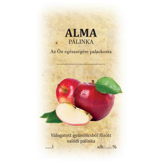 Alma pálinka címke/matrica házi pálinka címkézéséhez ideális választás