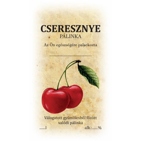 Cseresznye pálinka címke/matrica házi pálinka címkézéséhez ideális választás