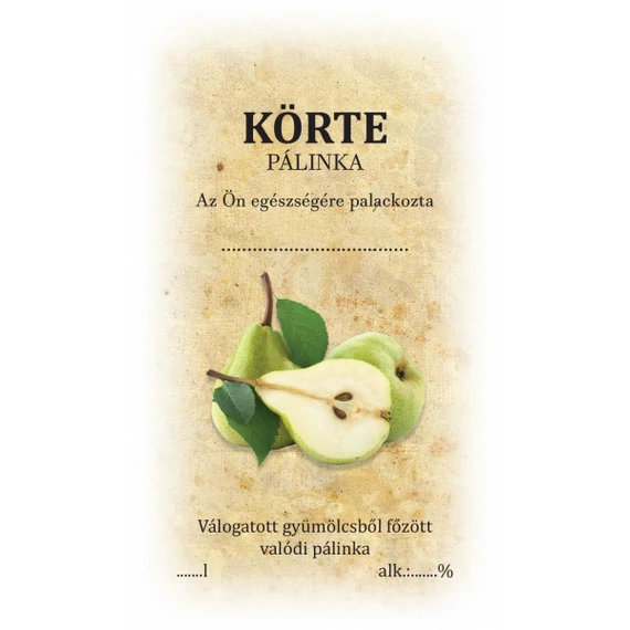 Körte pálinka címke/matrica házi pálinka címkézéséhez ideális választás