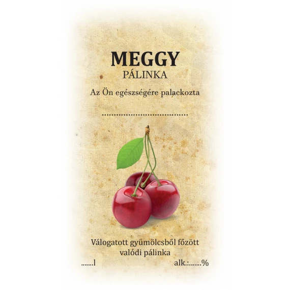 Meggy pálinka címke/matrica házi pálinka címkézéséhez ideális választás
