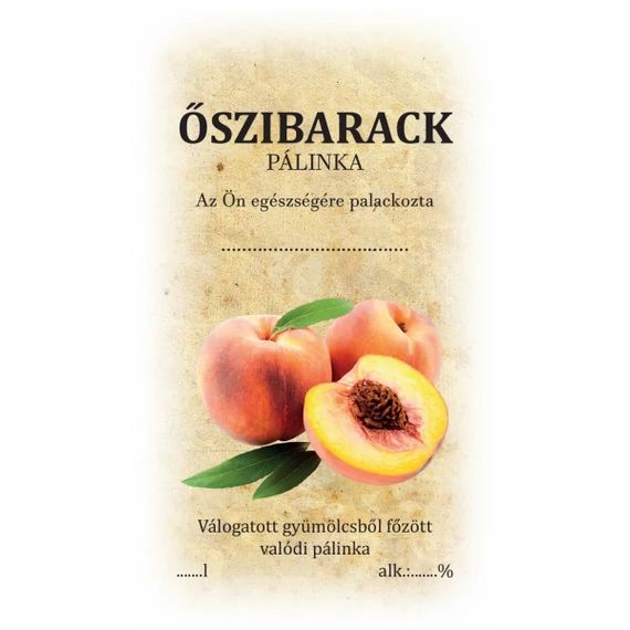 Őszibarack pálinka címke/matrica házi pálinka címkézéséhez ideális választás