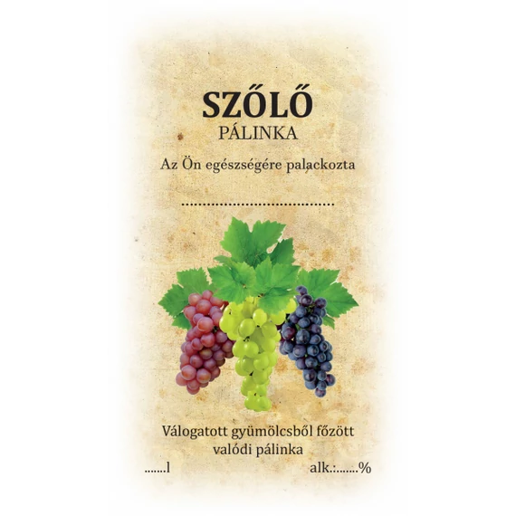 Szőlő pálinka címke/matrica házi pálinka címkézéséhez ideális választás