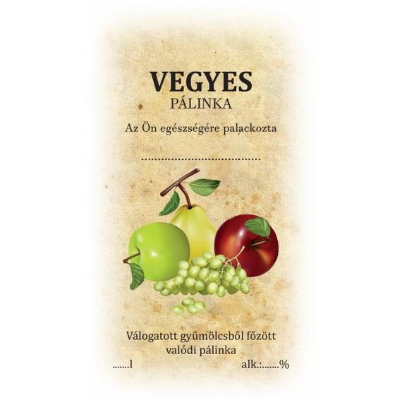 Vegyes pálinka címke/matrica házi pálinka címkézéséhez ideális választás