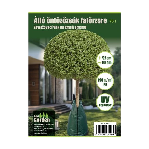 75 literes, zöld öntözőzsák fához, bokrokhoz